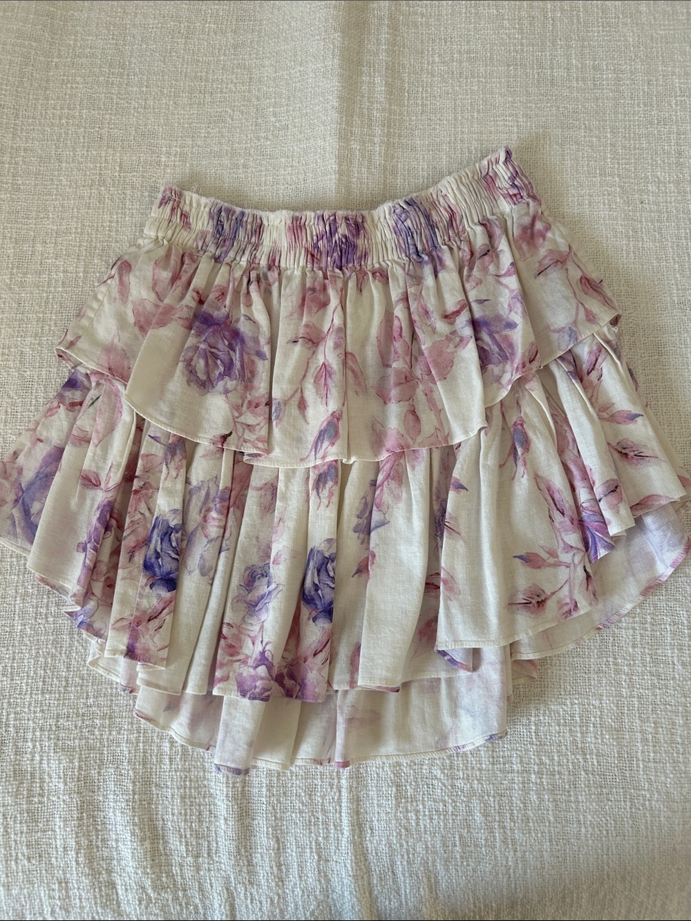 LoveShackFancy Lavender Floral Ruffle Mini Skirt
